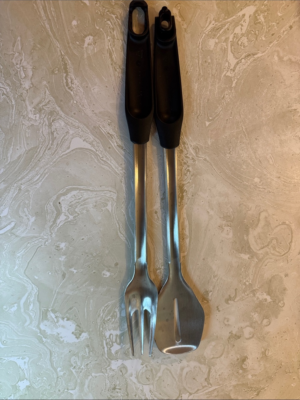 Tupperware Black Handle Stainless Serving Fork and Spatula Set